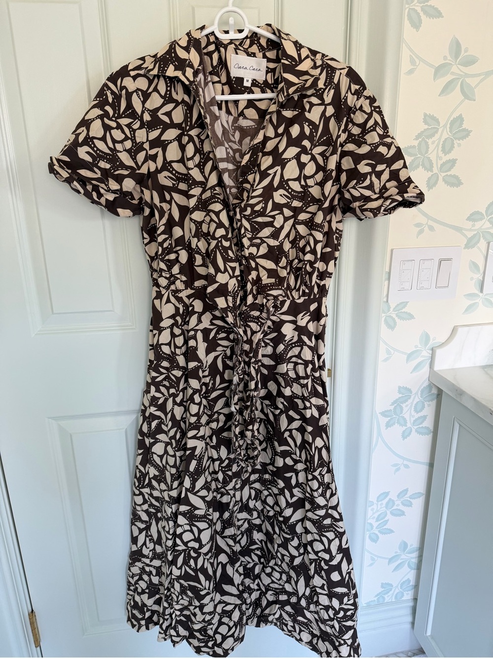 Cara Cara Brown & Cream Botanical Tie-Front CottonShirt Dress